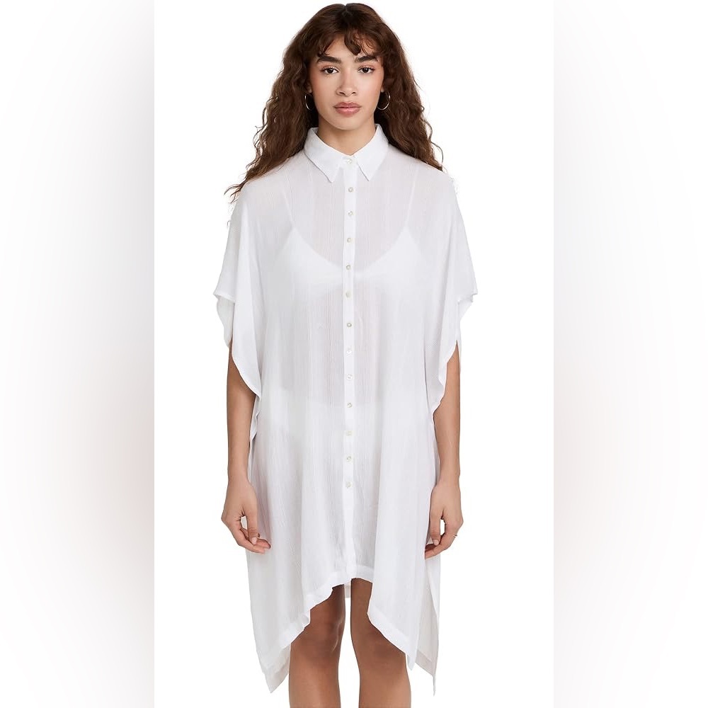 L*Space Anita Cover Up Medium White Button Front Beach Resort Swim Coverup